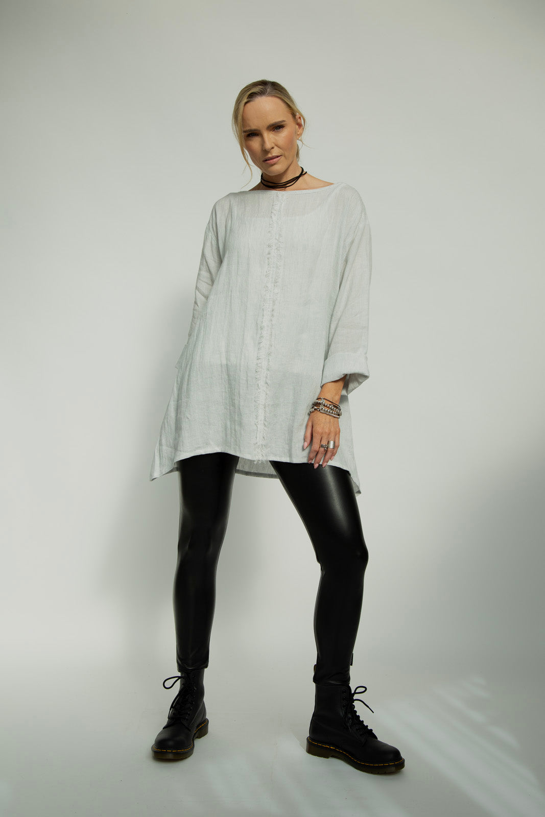 Kaia Linen tunic : Limited Edition : Grey stripe