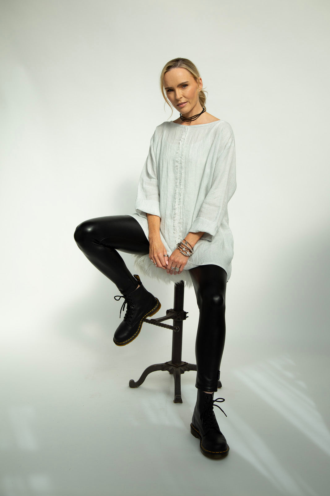 Kaia Linen tunic : Limited Edition : Grey stripe