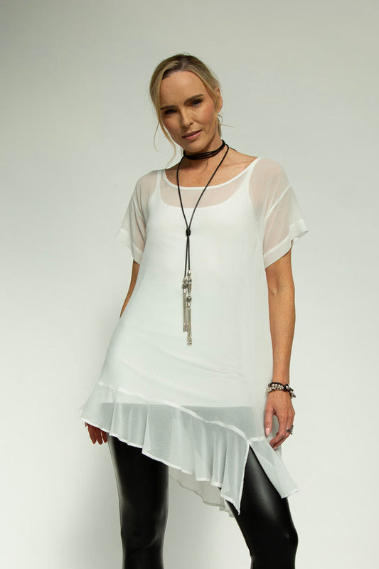 Brona Chiffon Tunic: Ecru chiffon