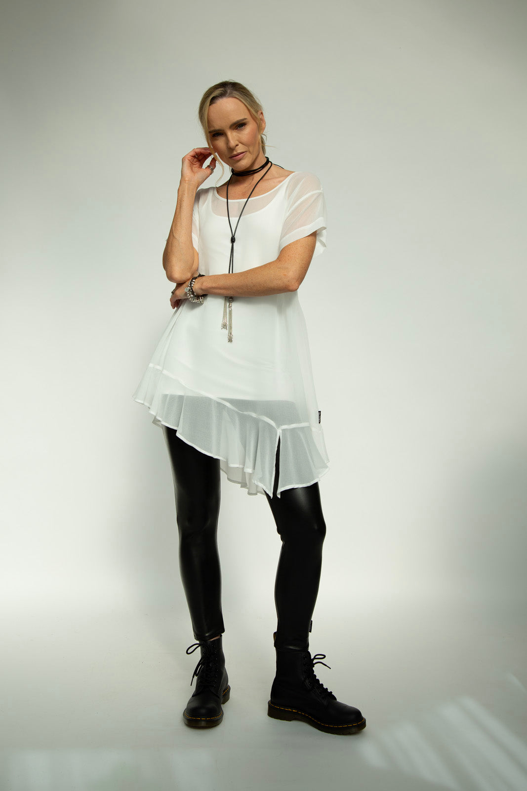 Brona Chiffon Tunic: Ecru chiffon