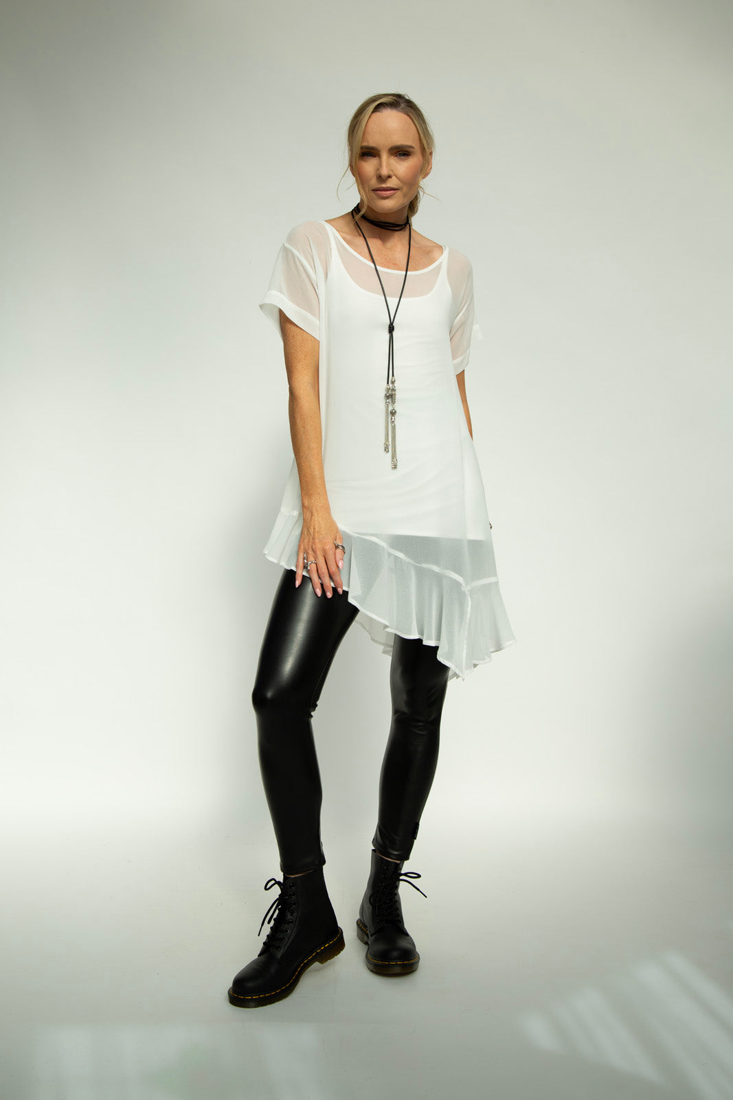 Brona Chiffon Tunic: Ecru chiffon