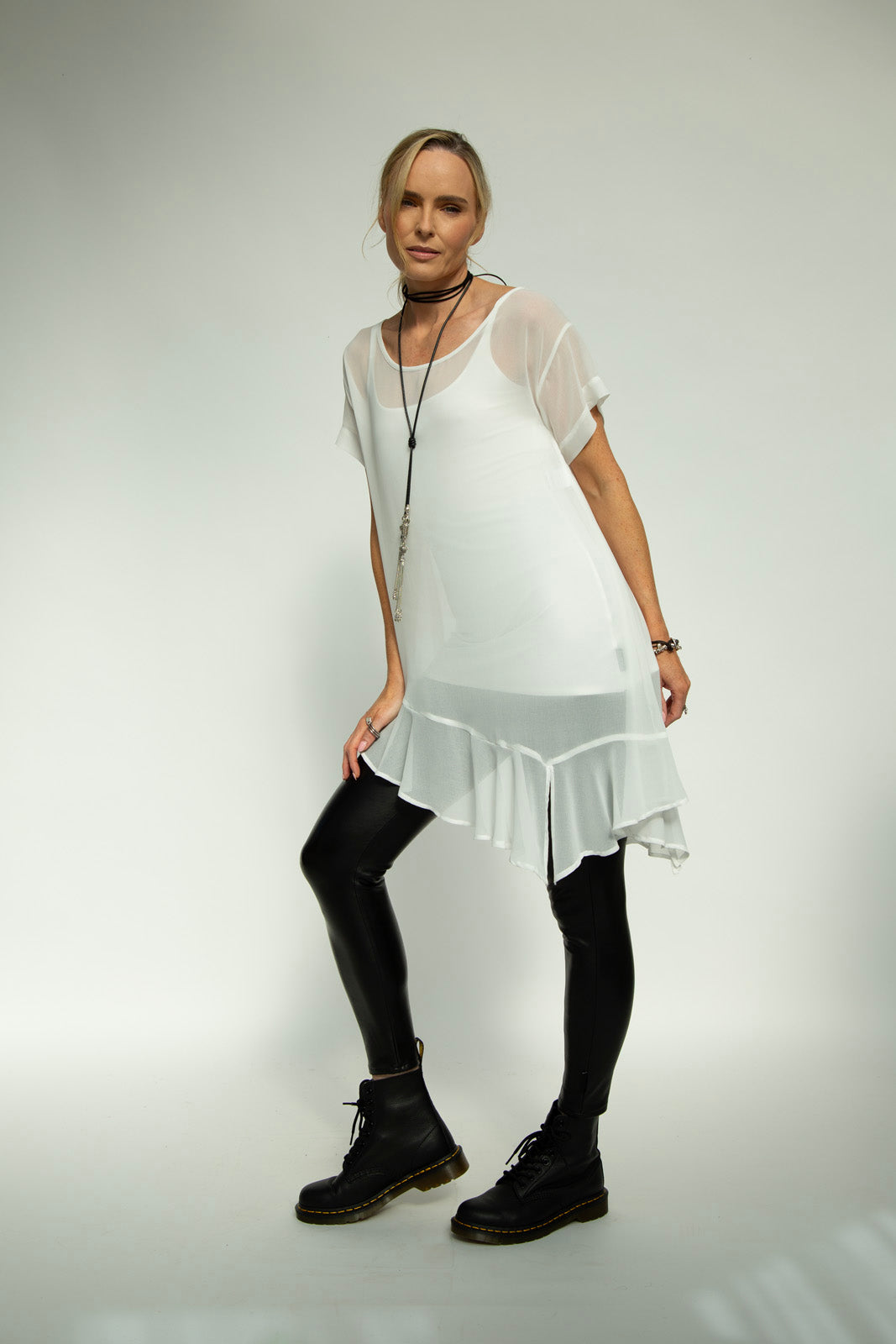 Brona Chiffon Tunic: Ecru chiffon