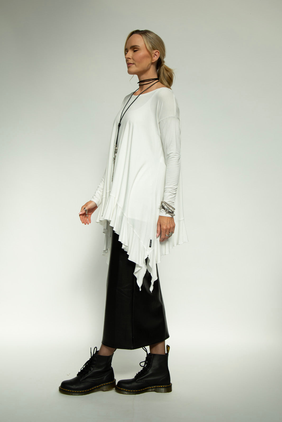 Monique Viscose Jersey Frill Hem Tunic (Soft White)