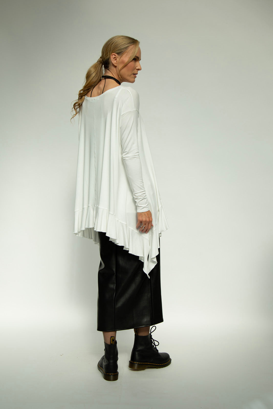 Monique Viscose Jersey Frill Hem Tunic (Soft White)