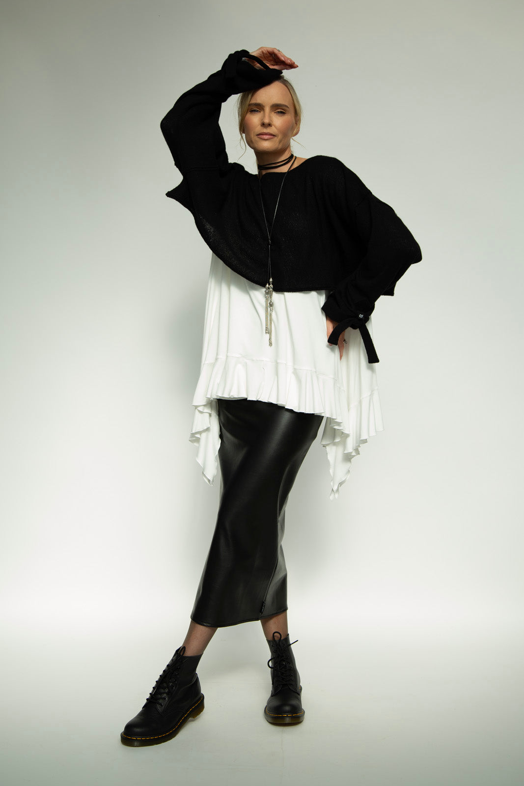 Monique Viscose Jersey Frill Hem Tunic (Soft White)