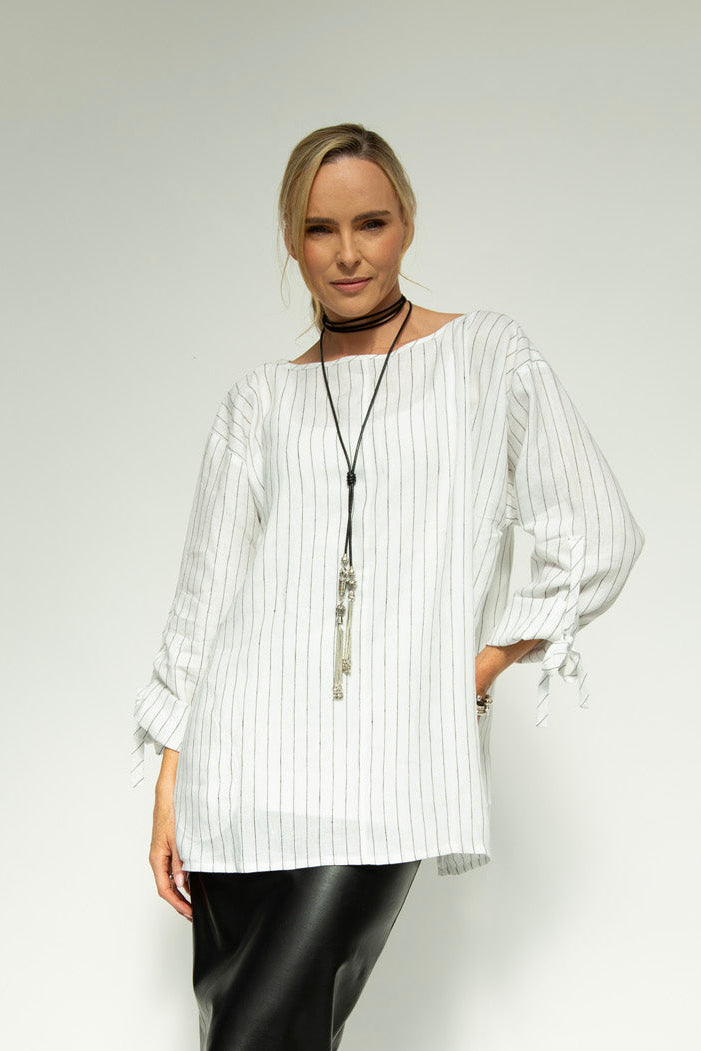 Sara White Stripe Linen Tunic (v1)