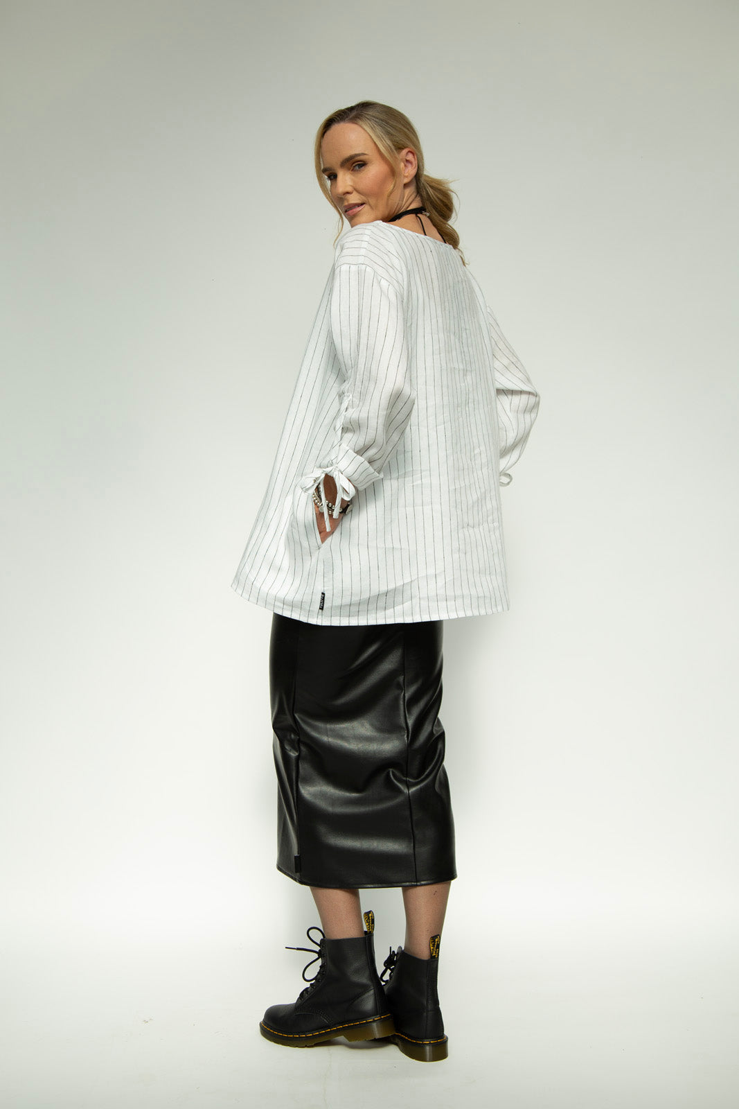 Sara White Stripe Linen Tunic (v1)