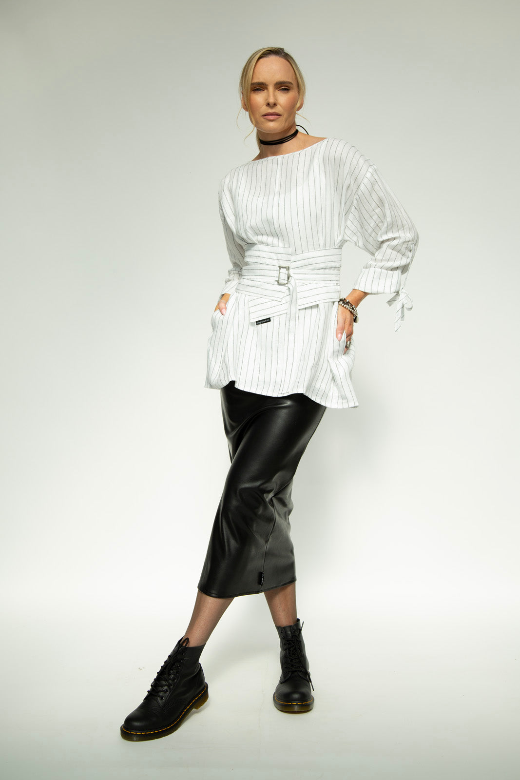 Sara White Stripe Linen Tunic (v1)