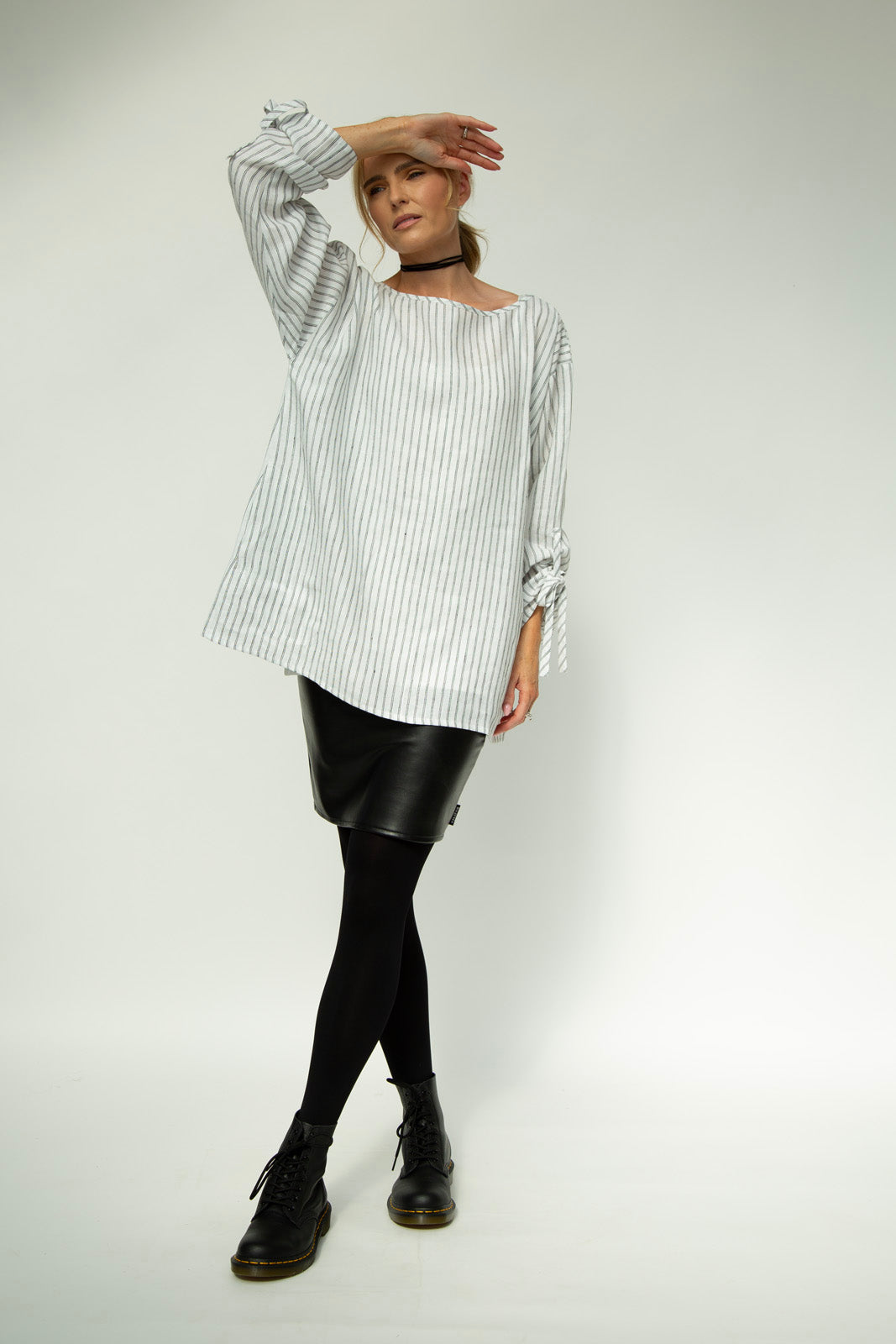 Sara White Stripe Linen Tunic (V2)