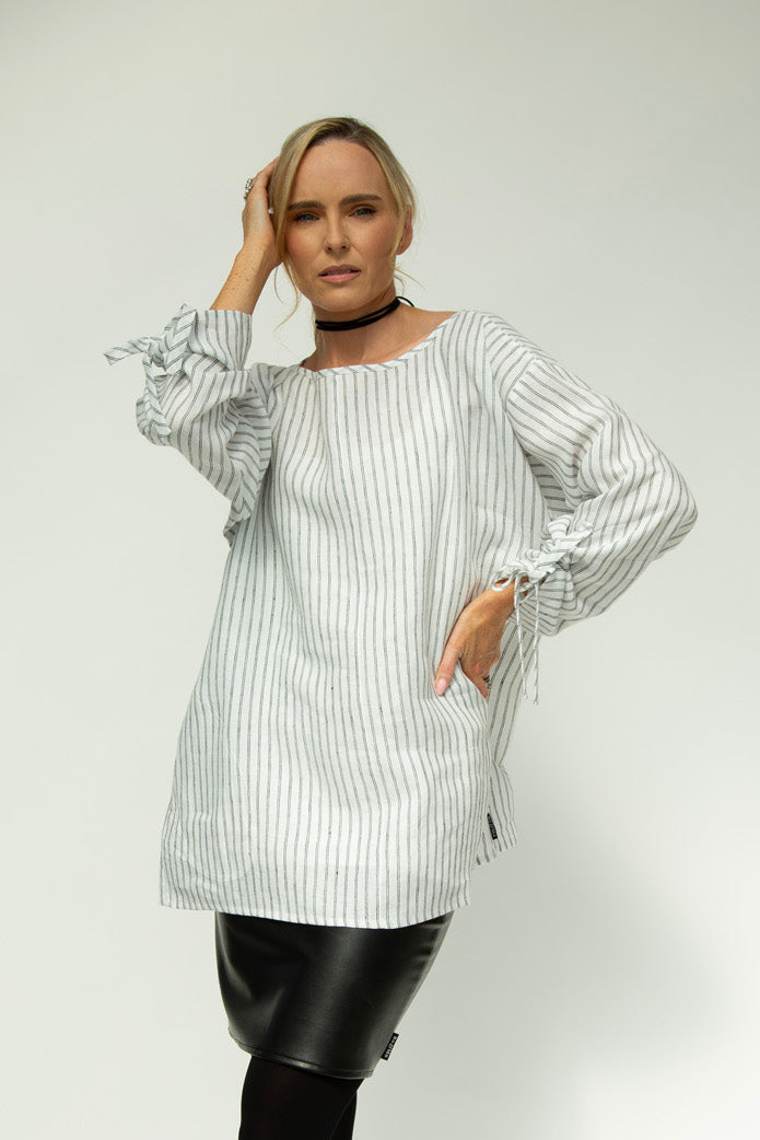 Sara White Stripe Linen Tunic (V2)