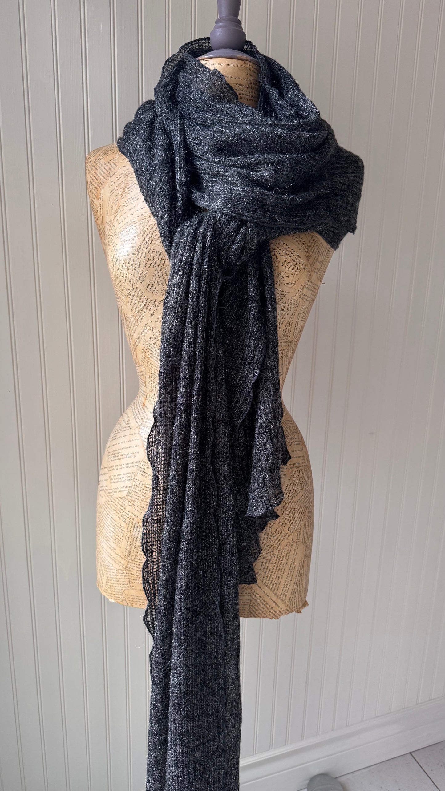 Grey melange knit wrap scarf