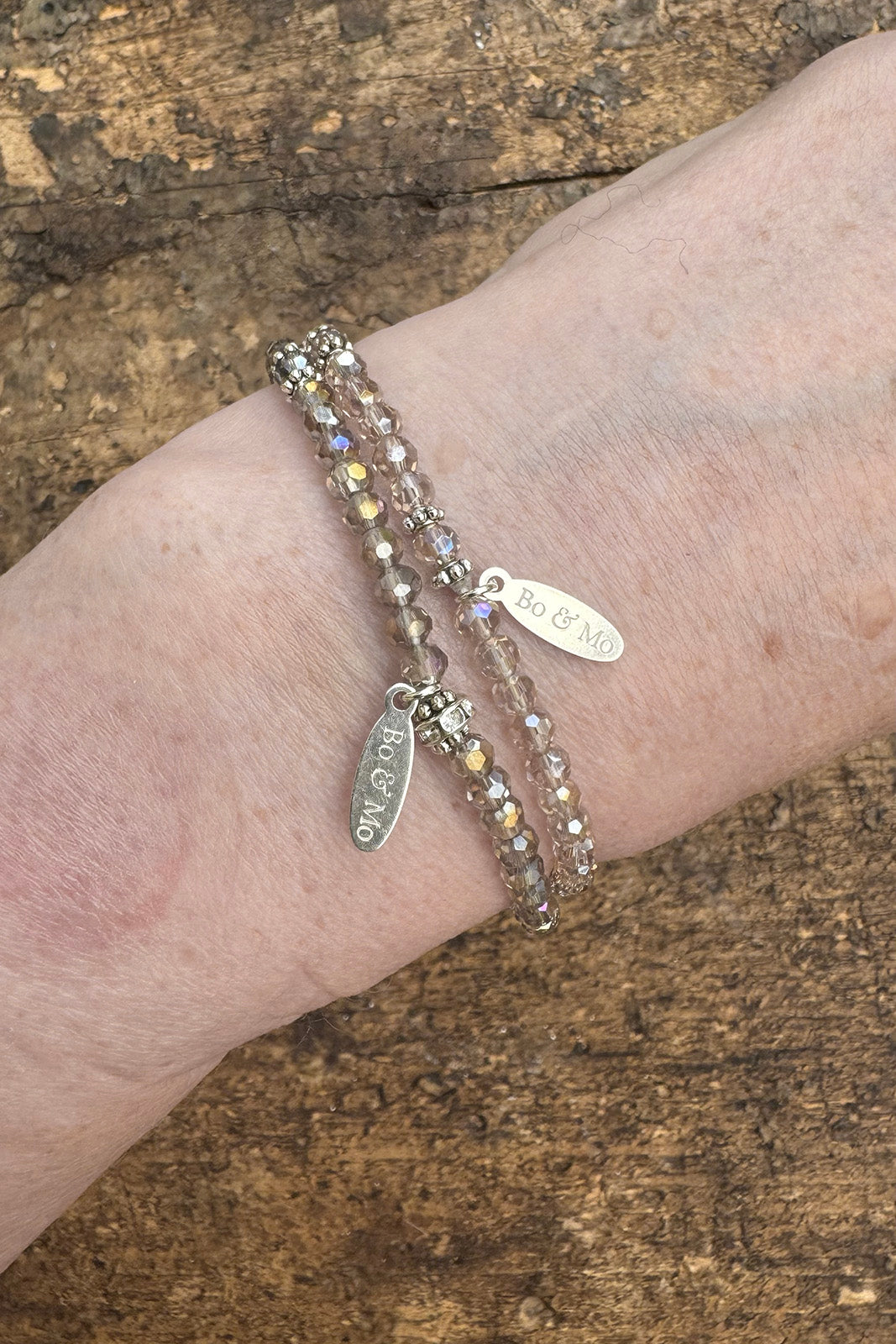 Bo&Mo 'Totem' Bracelet : Silver Frost / Shimmering Grey Crystal