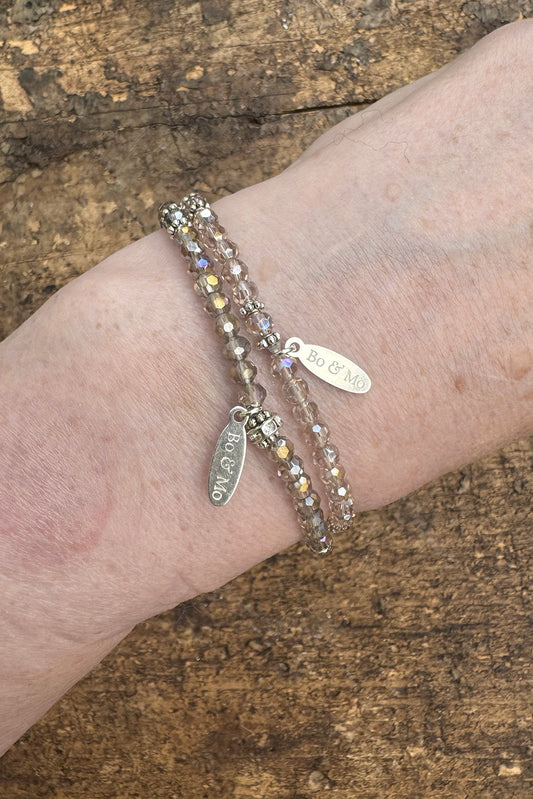 Bo&Mo 'Totem' Bracelet : Silver Frost / Shimmering Grey Crystal