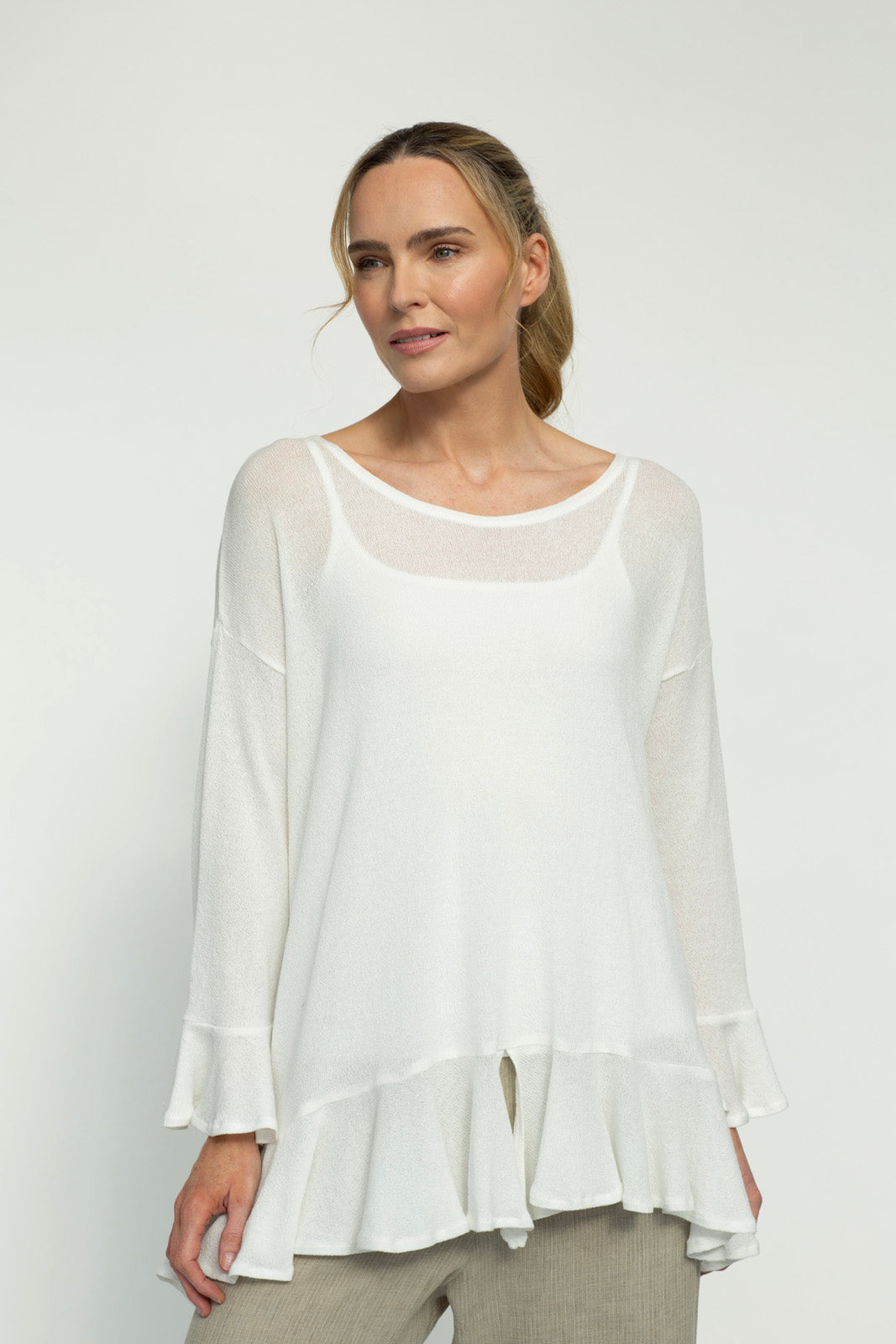 Blair Viscose Knit Oversize Frill Hem Tunic (Soft White)