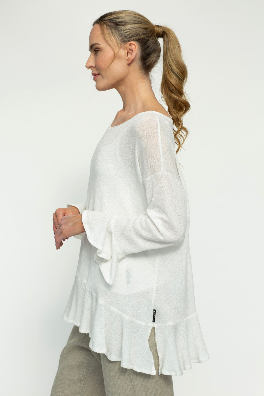 Blair Viscose Knit Oversize Frill Hem Tunic (Soft White)