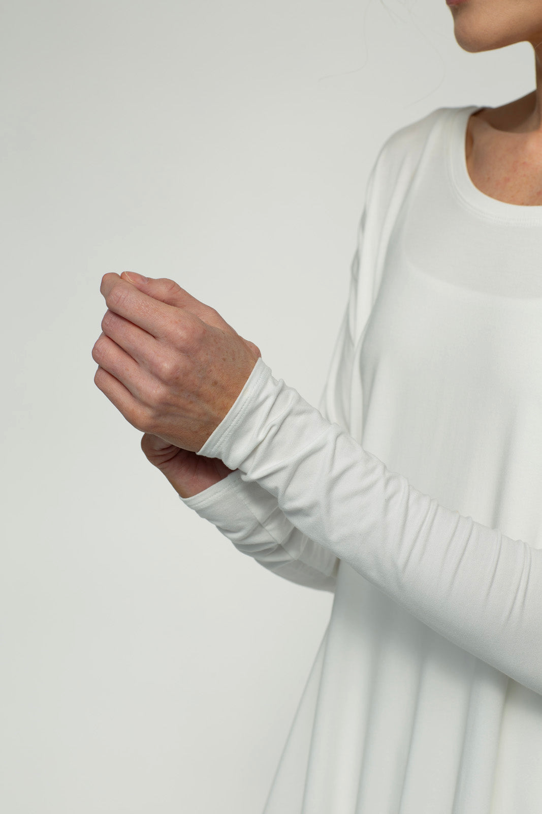 Monique Viscose Jersey Frill Hem Tunic (Soft White)