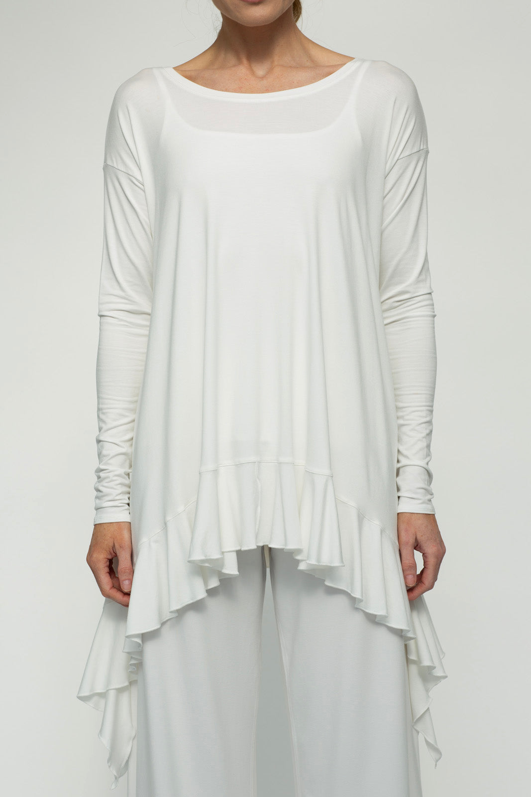 Monique Viscose Jersey Frill Hem Tunic (Soft White)