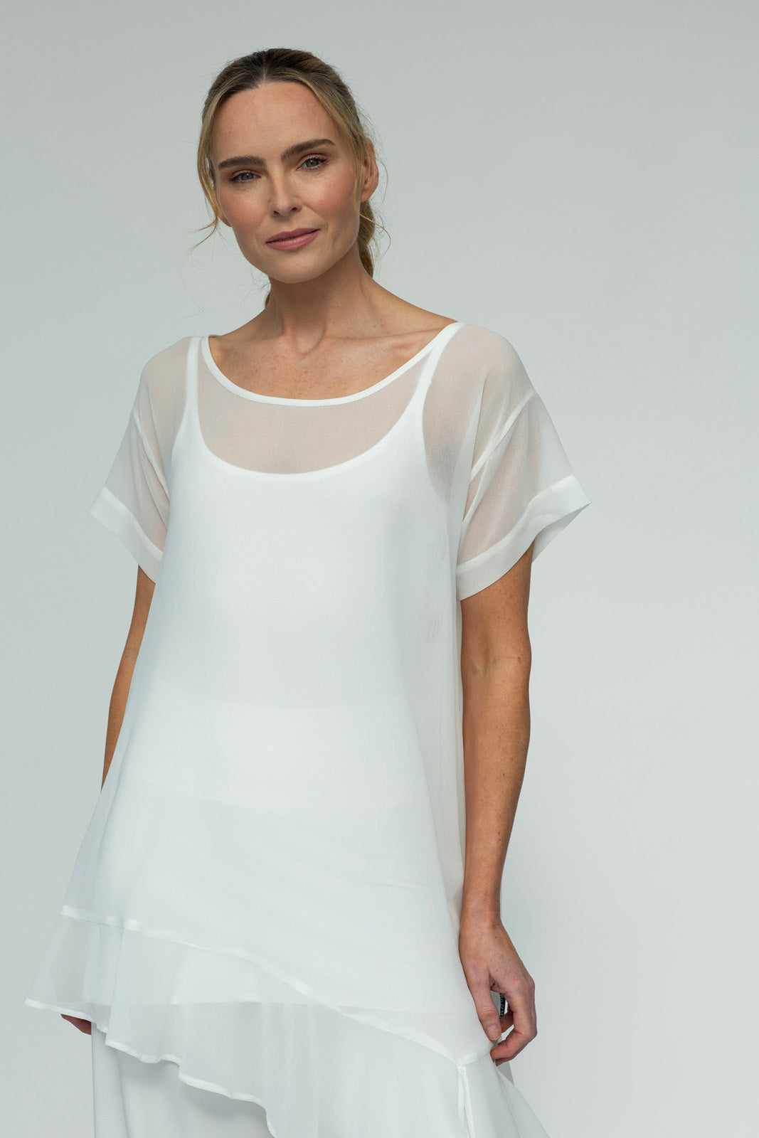 Brona Chiffon Tunic: Ecru chiffon