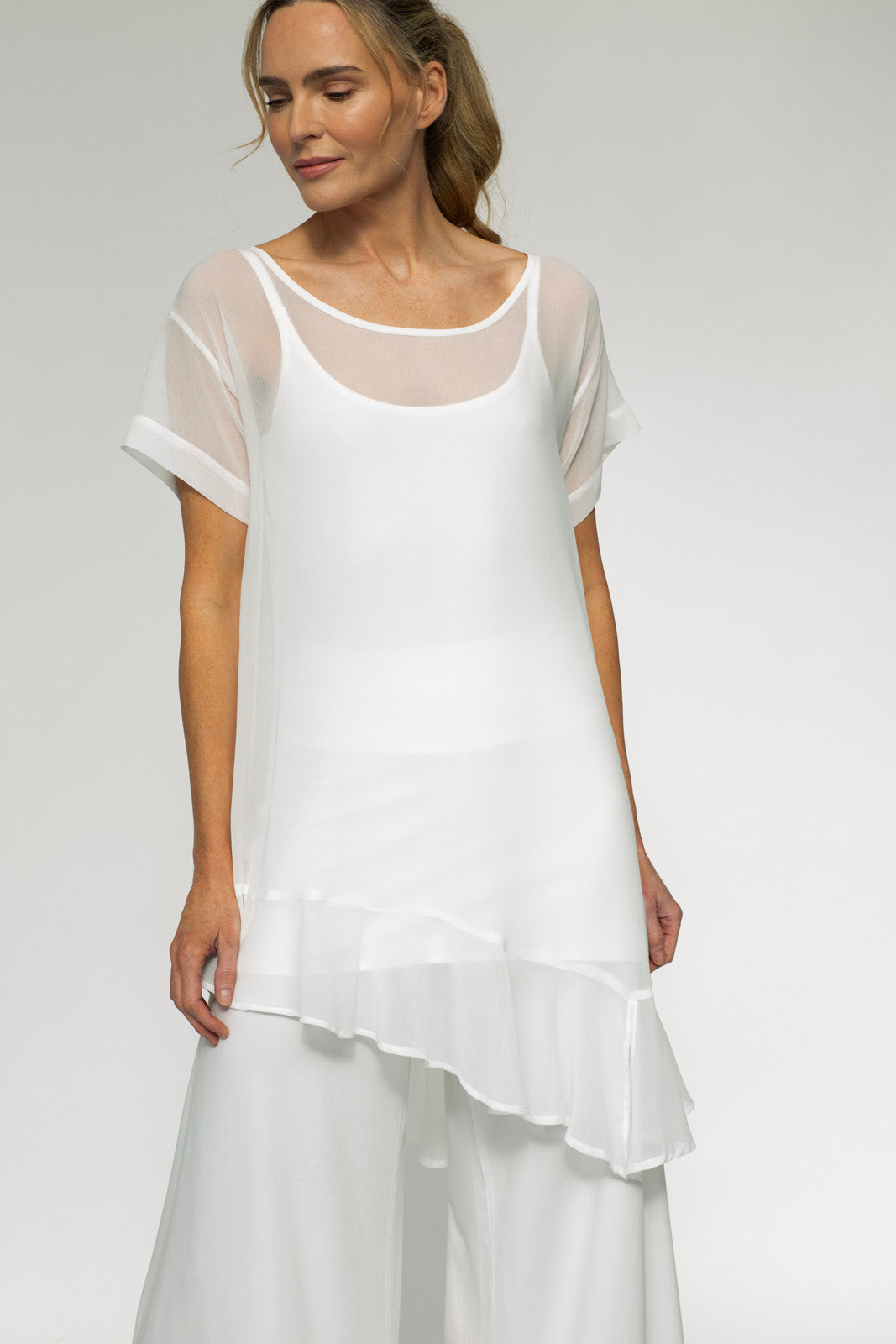 Brona Chiffon Tunic: Ecru chiffon