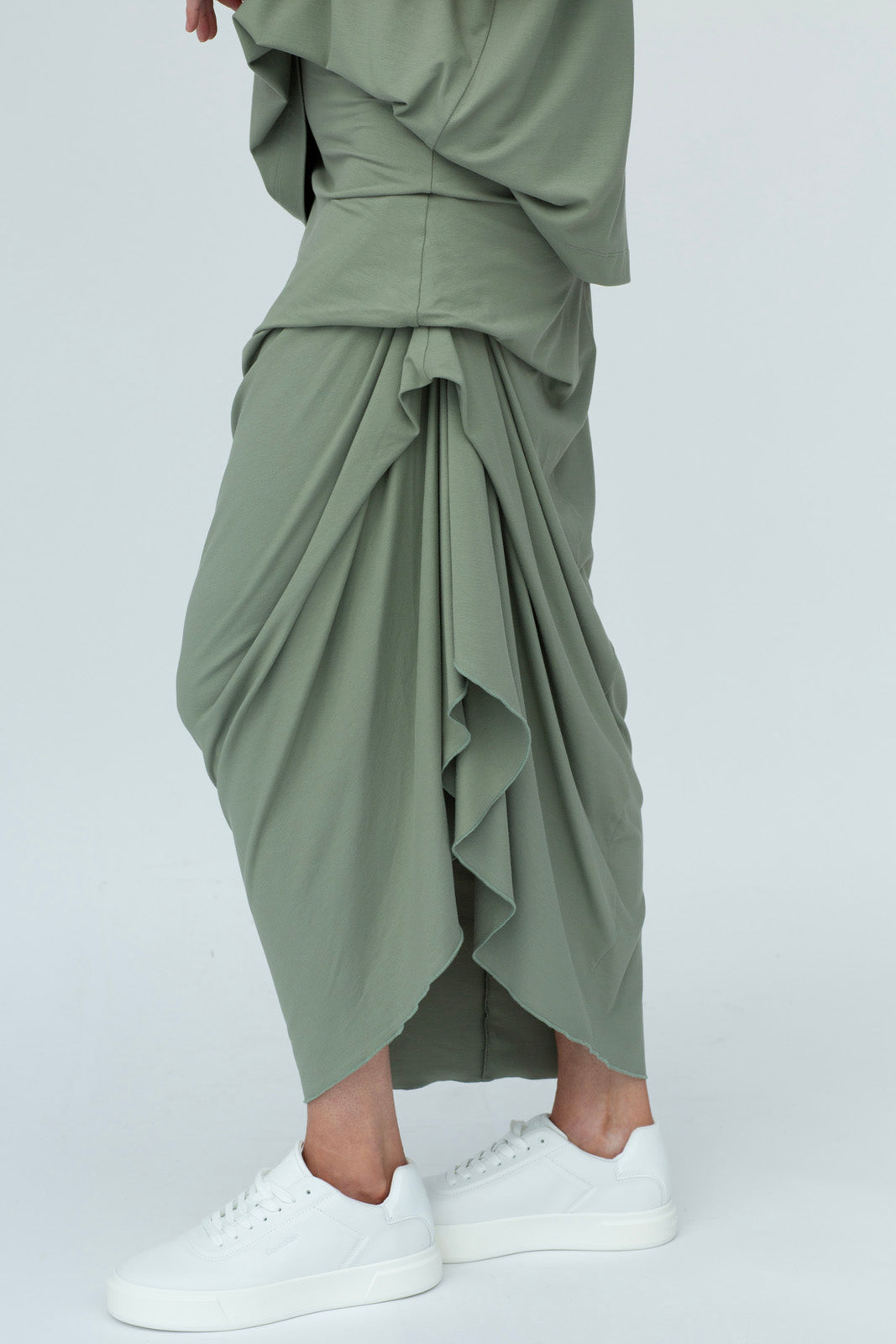 Harper Viscose Jersey Asymetrical Skirt (Olive): Limited Edition