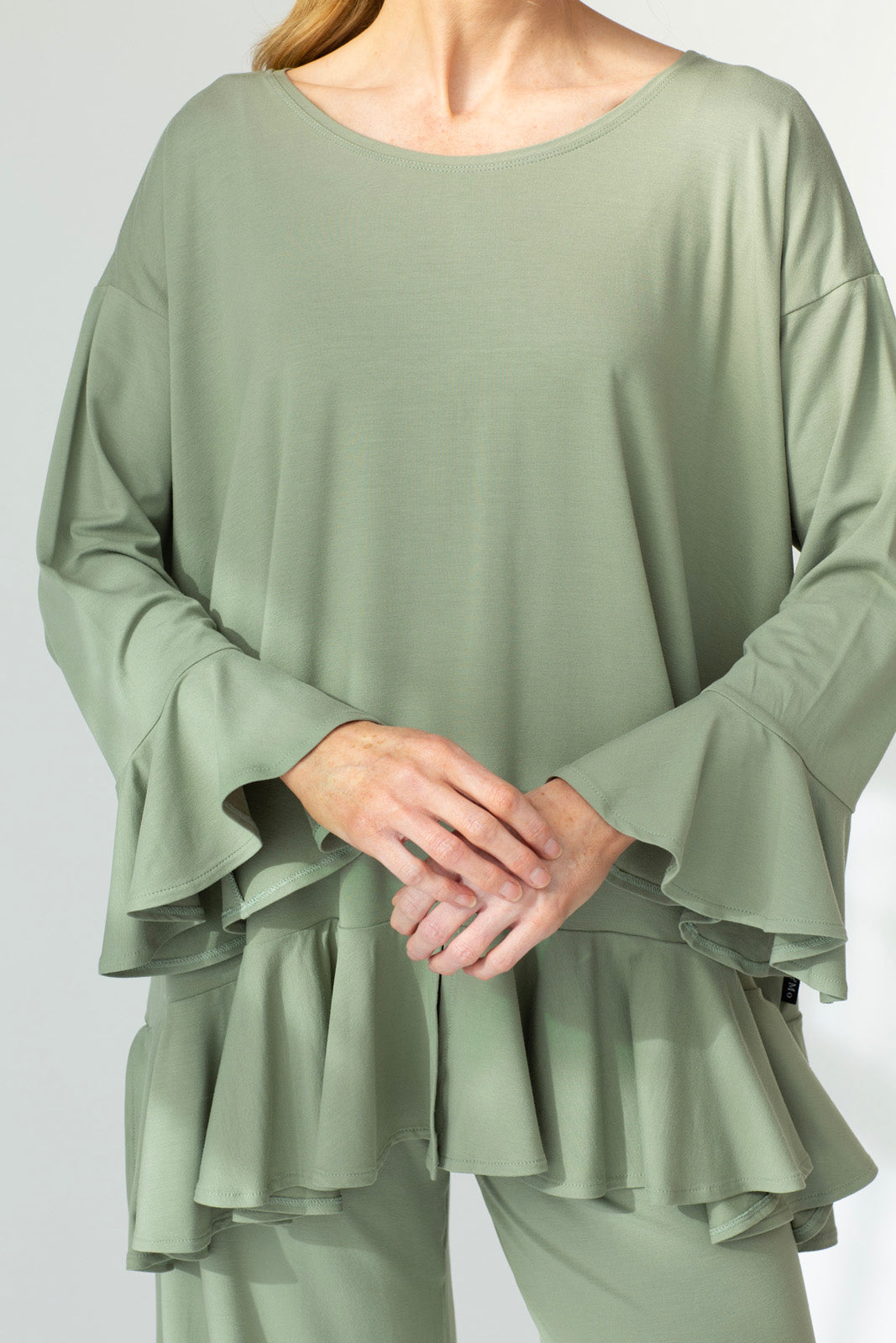Blair Viscose Jersey Oversize Frill Hem Tunic (Olive)