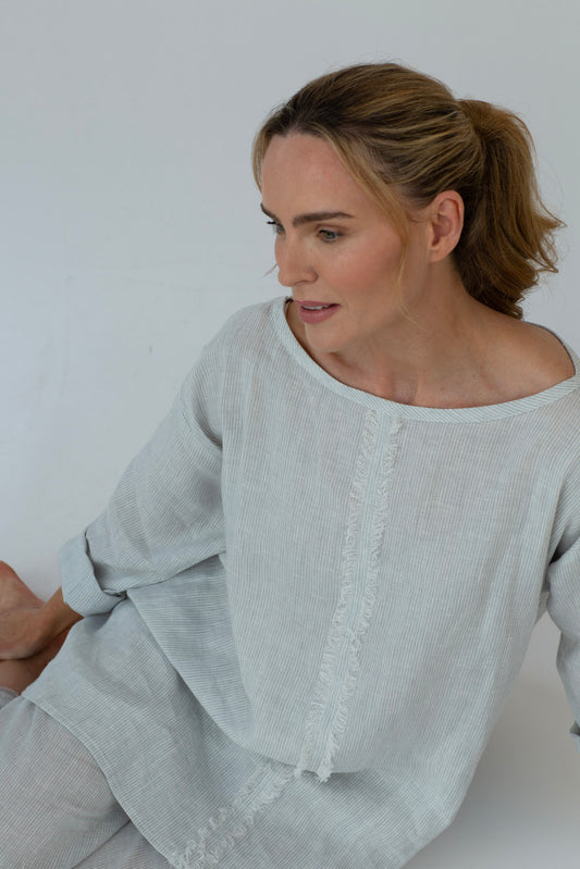 Kaia Linen tunic : Limited Edition : Grey stripe