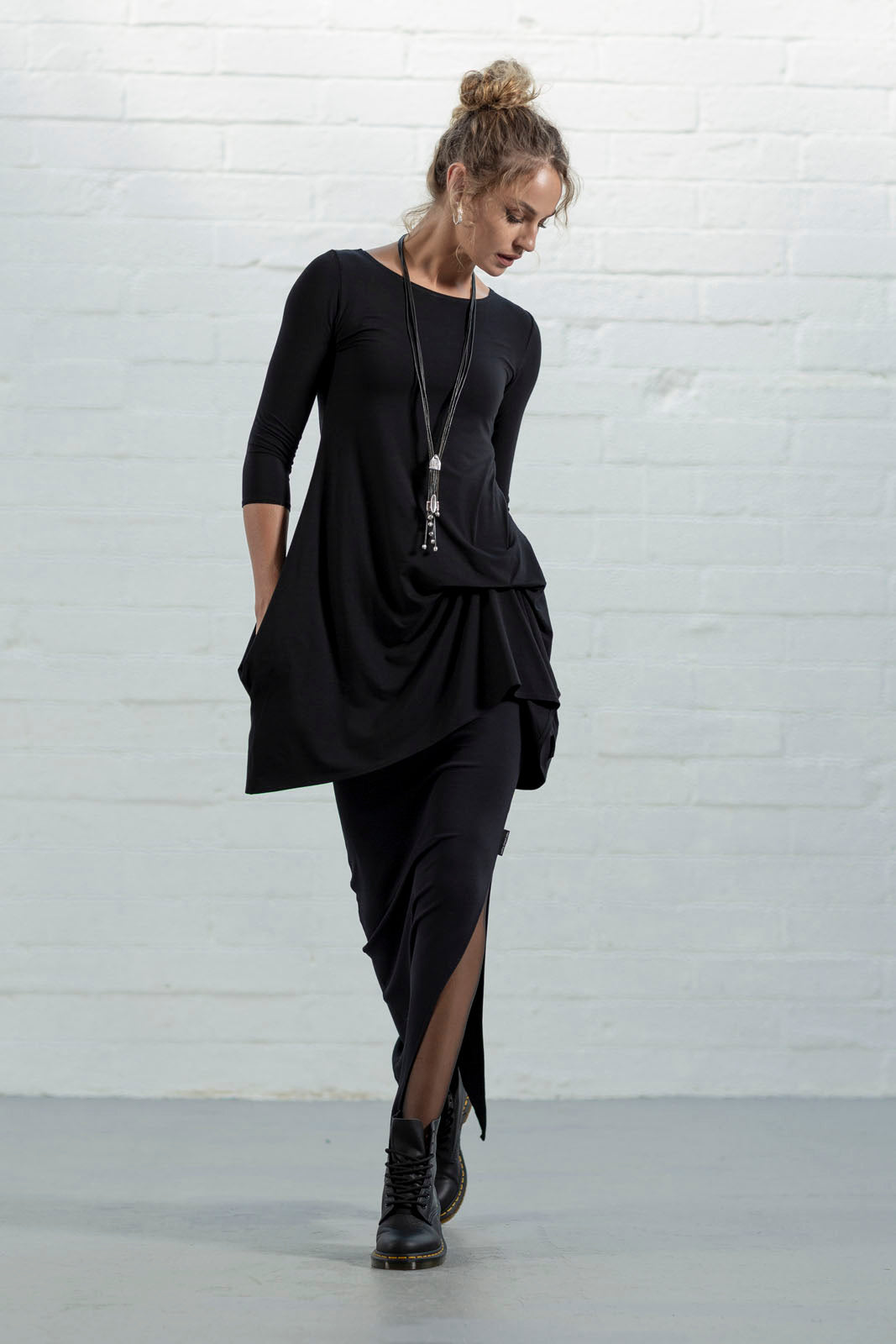 Black Dafna Slit Skirt (LONG)