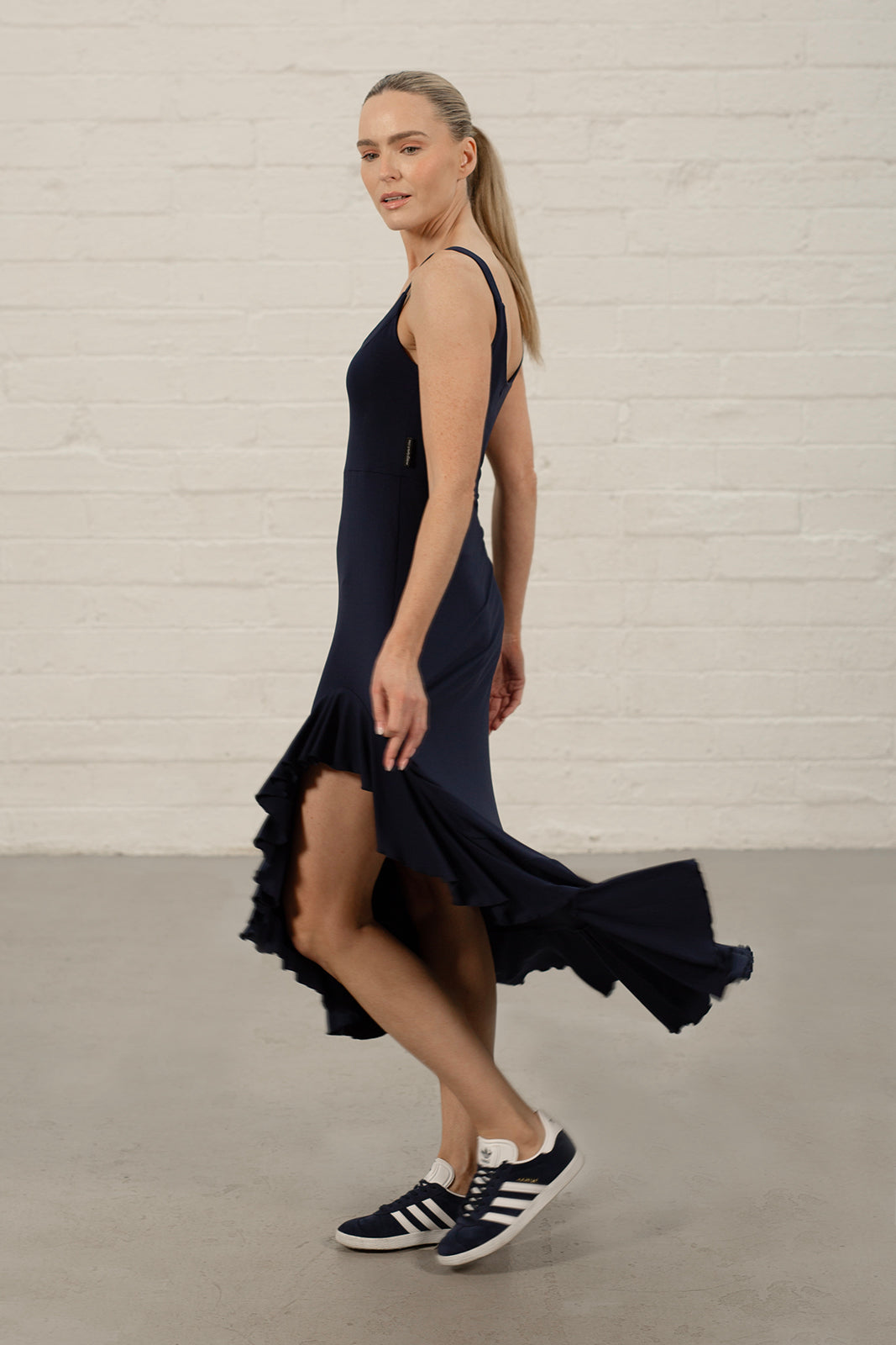 Navy Georgia Frill Jersey Dress