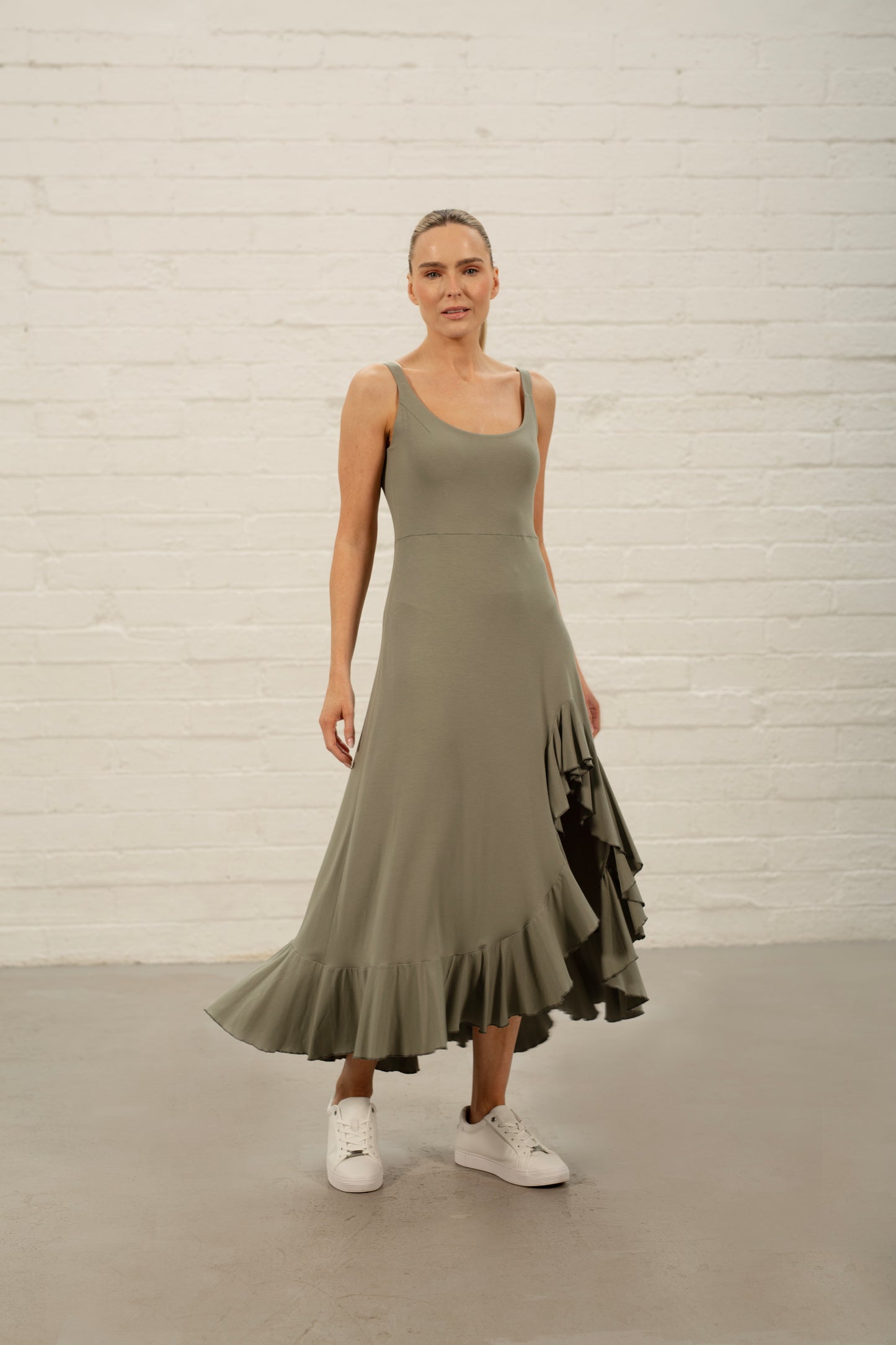 Olive Georgia Frill Jersey Dress