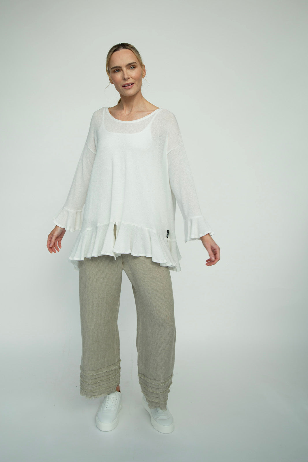 Blair Viscose Knit Oversize Frill Hem Tunic (Soft White)