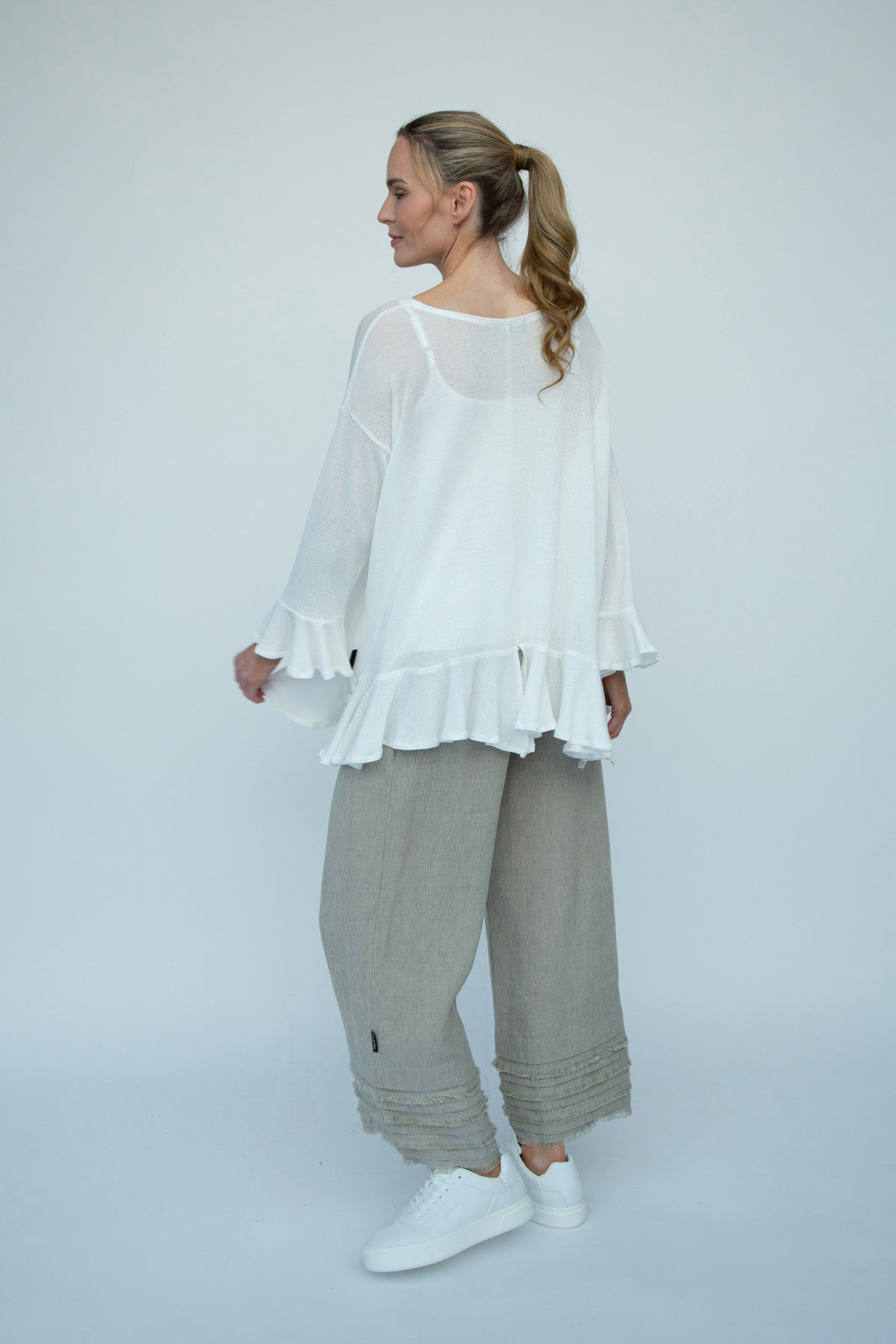 Blair Viscose Knit Oversize Frill Hem Tunic (Soft White)