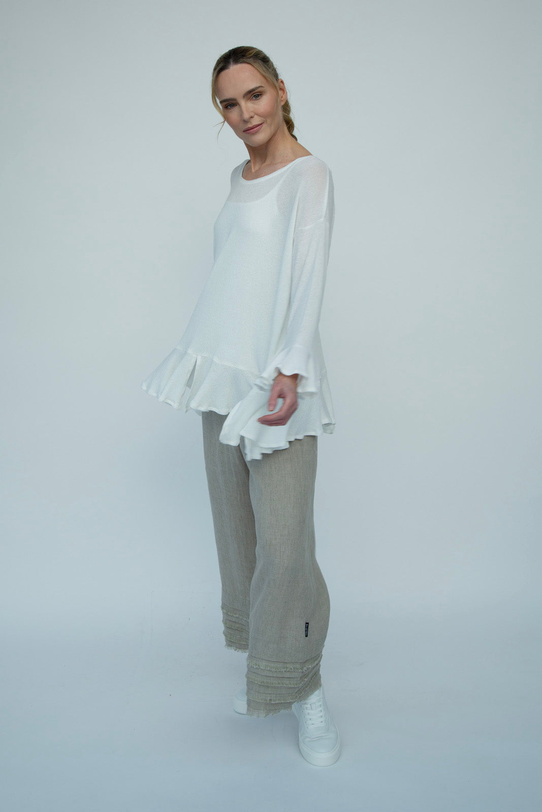 Blair Viscose Knit Oversize Frill Hem Tunic (Soft White)