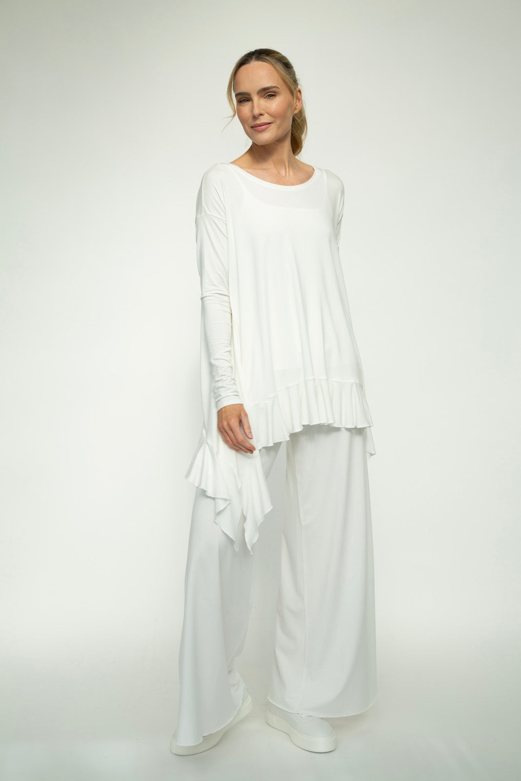 Monique Viscose Jersey Frill Hem Tunic (Soft White)