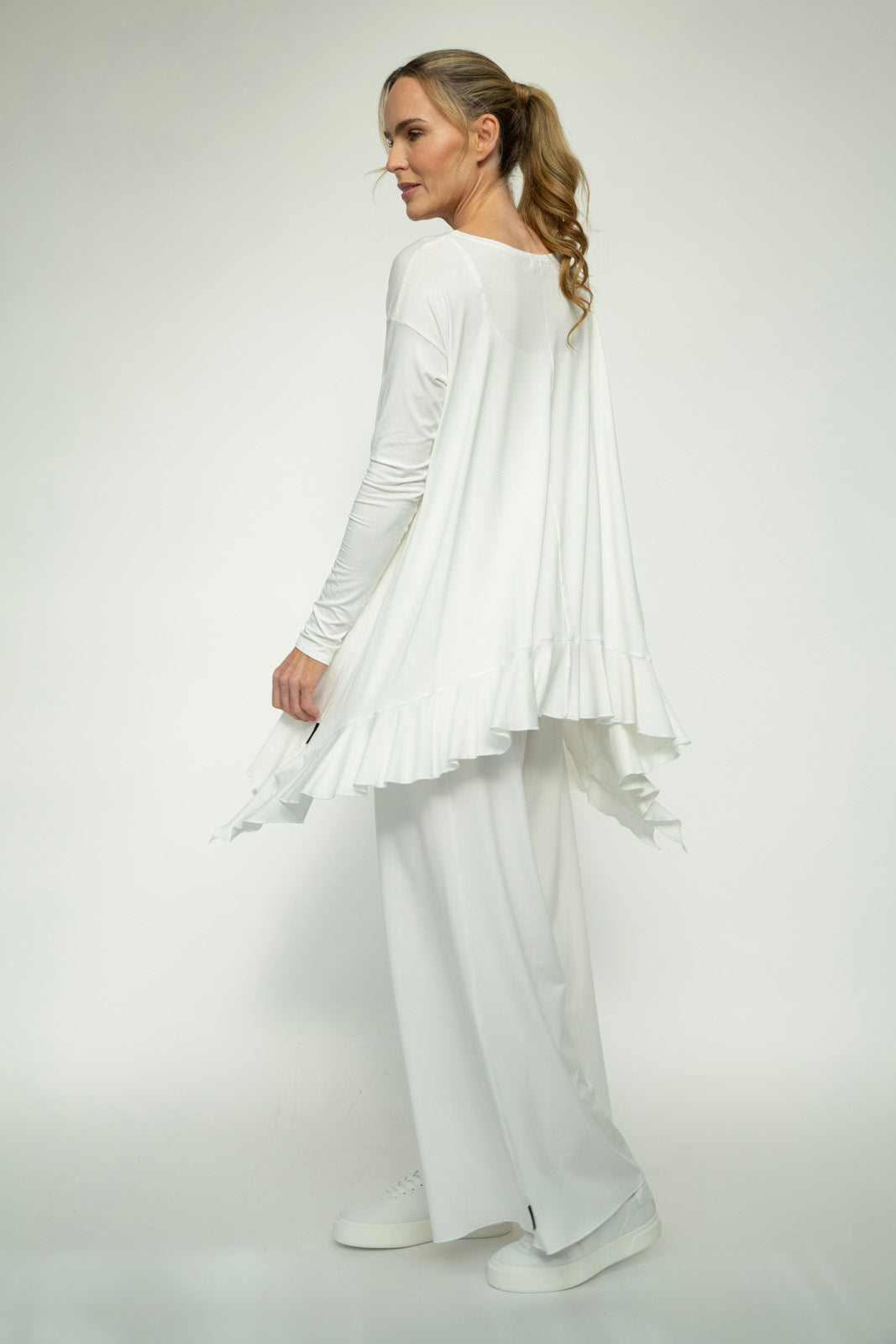 Monique Viscose Jersey Frill Hem Tunic (Soft White)