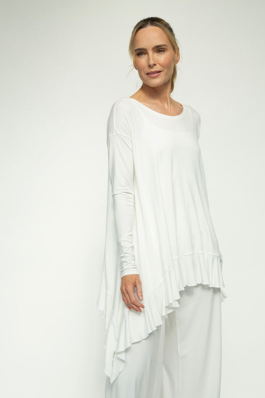 Monique Viscose Jersey Frill Hem Tunic (Soft White)