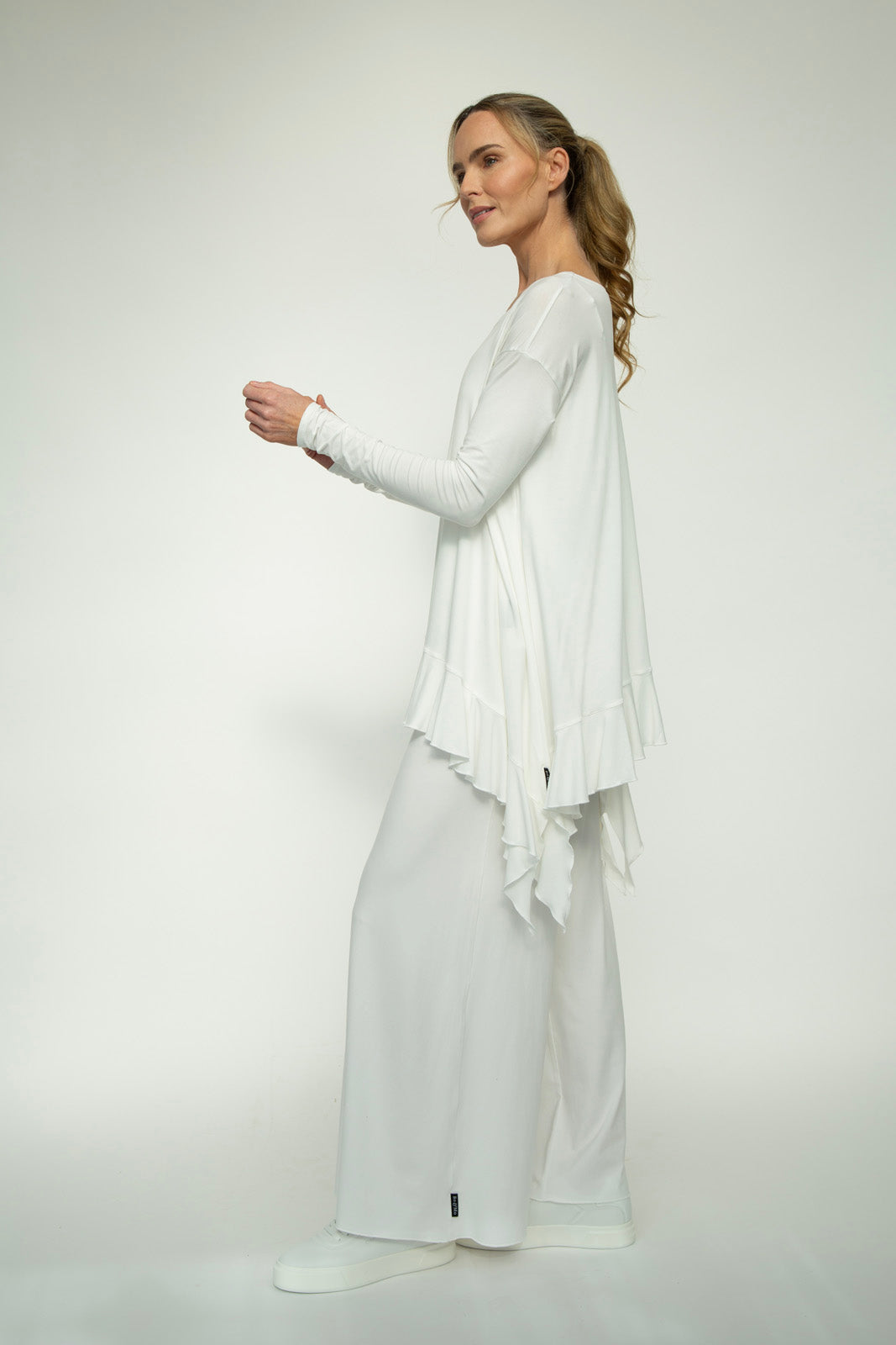 Monique Viscose Jersey Frill Hem Tunic (Soft White)