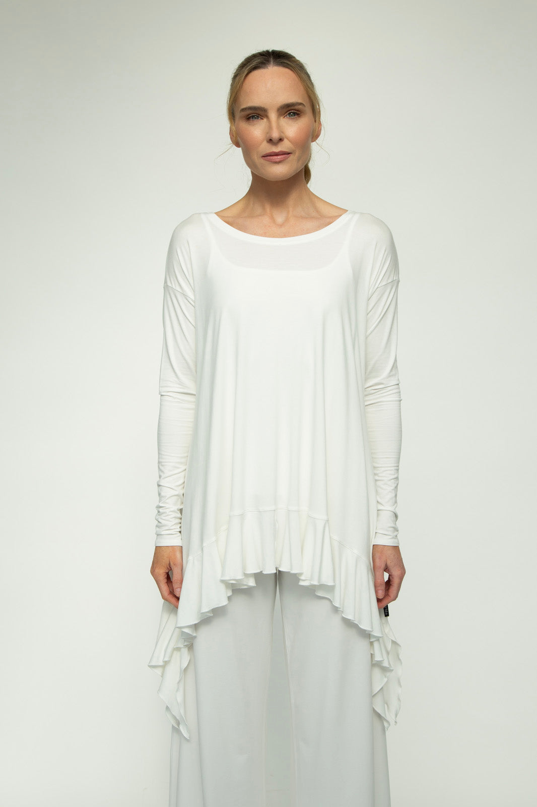 Monique Viscose Jersey Frill Hem Tunic (Soft White)