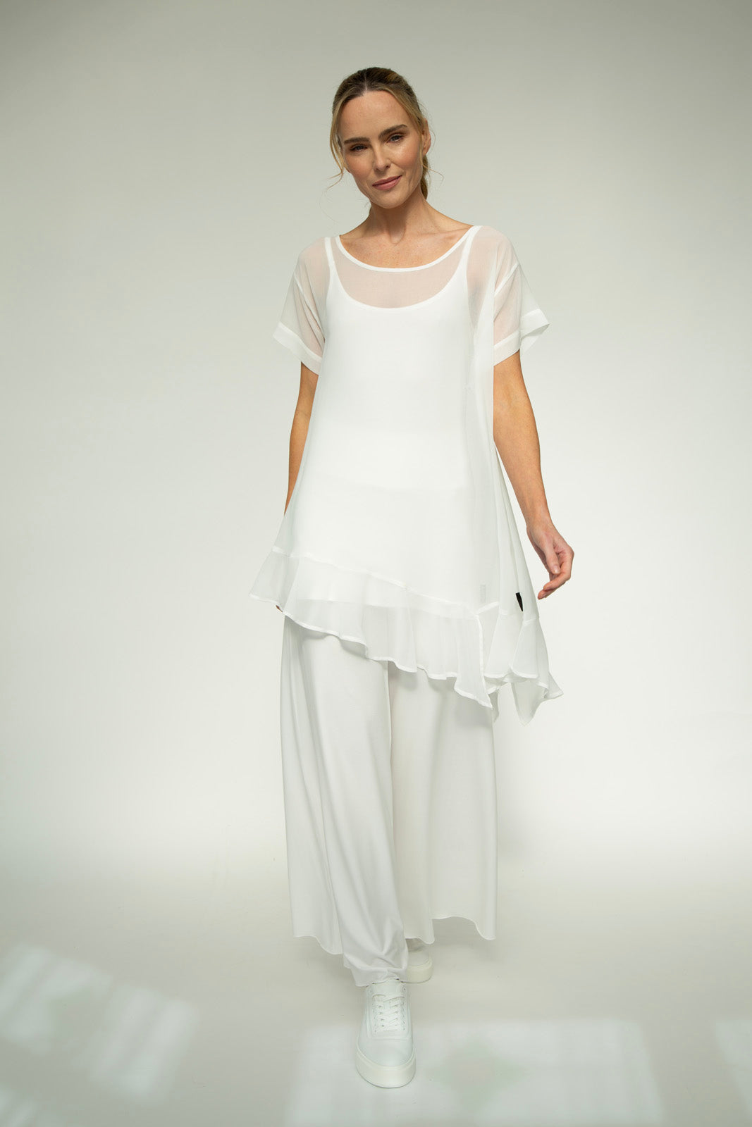 Brona Chiffon Tunic: Ecru chiffon