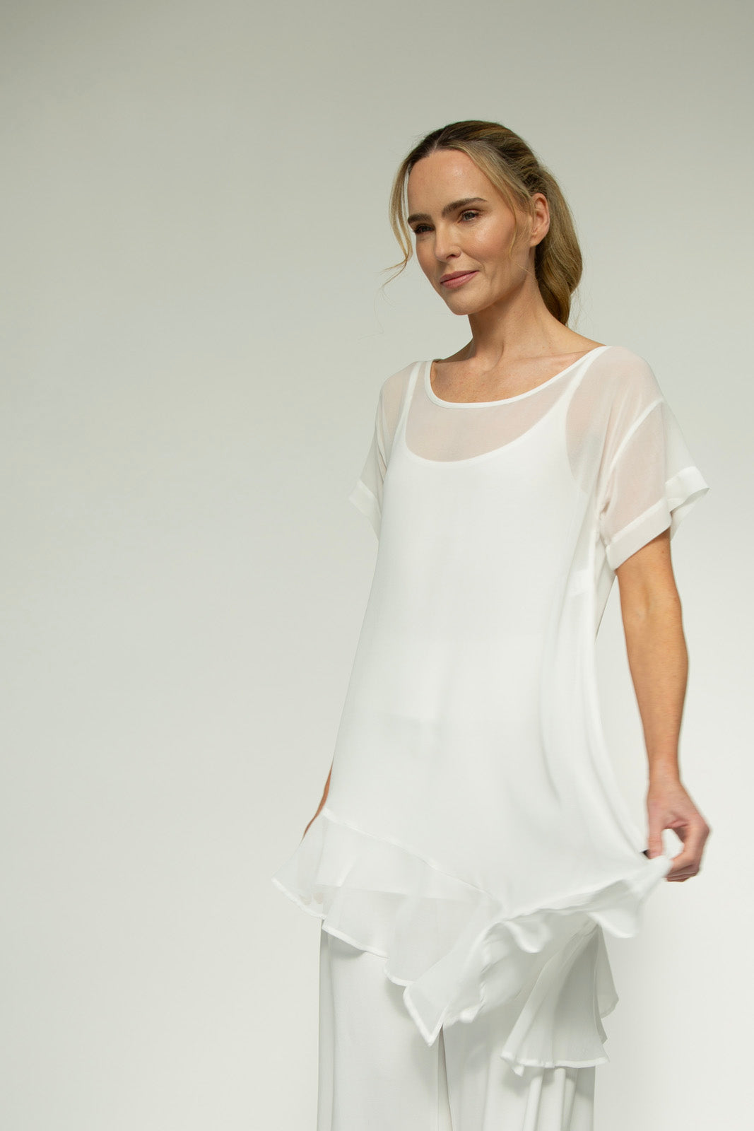 Brona Chiffon Tunic: Ecru chiffon