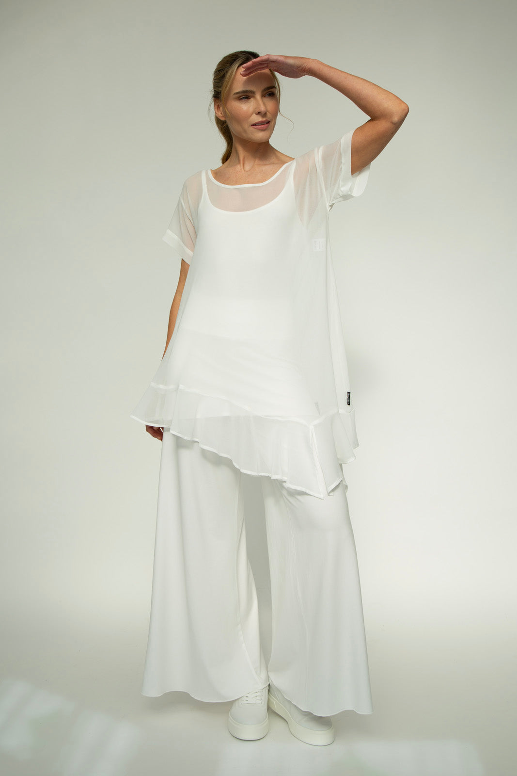 Brona Chiffon Tunic: Ecru chiffon