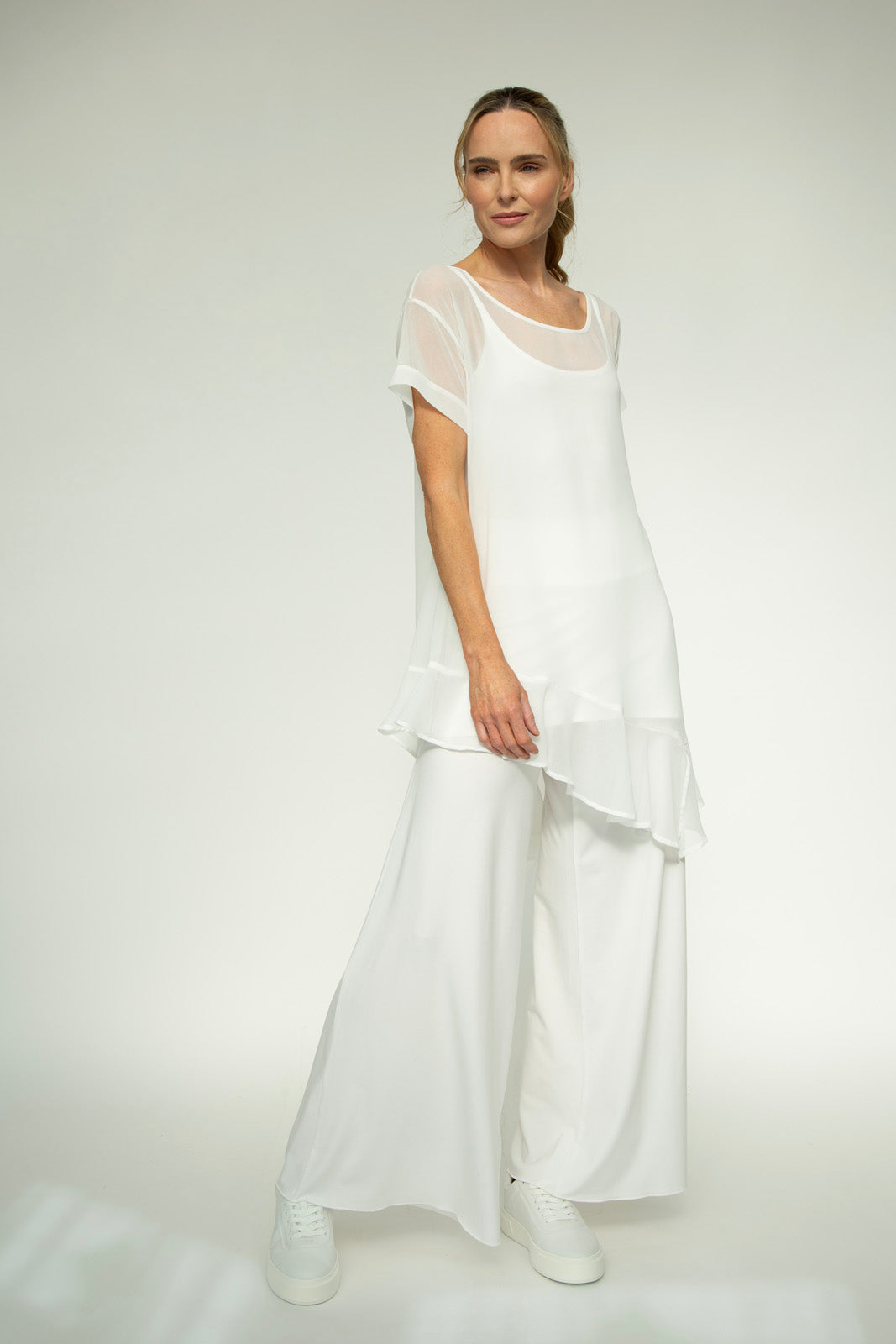 Brona Chiffon Tunic: Ecru chiffon