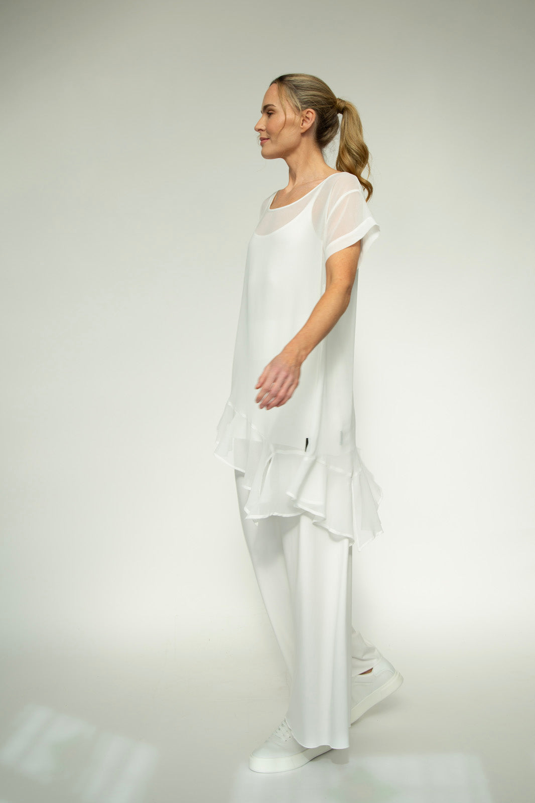 Brona Chiffon Tunic: Ecru chiffon