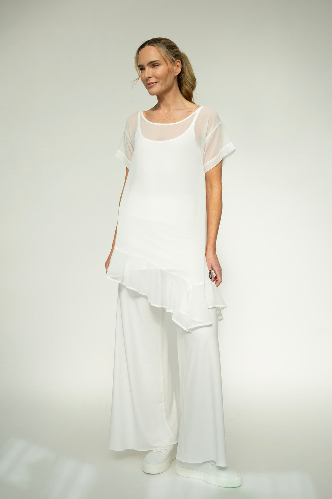 Brona Chiffon Tunic: Ecru chiffon