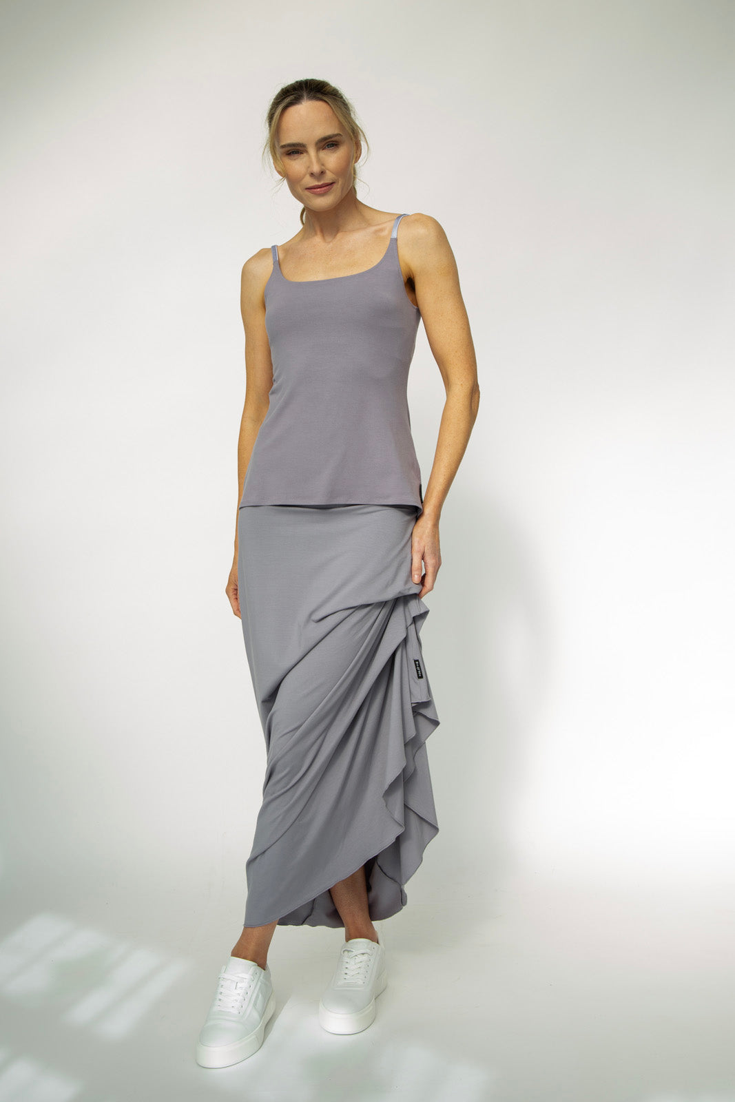 Harper Viscose Jersey Asymetrical Skirt (Silver Mist): Limited Edition