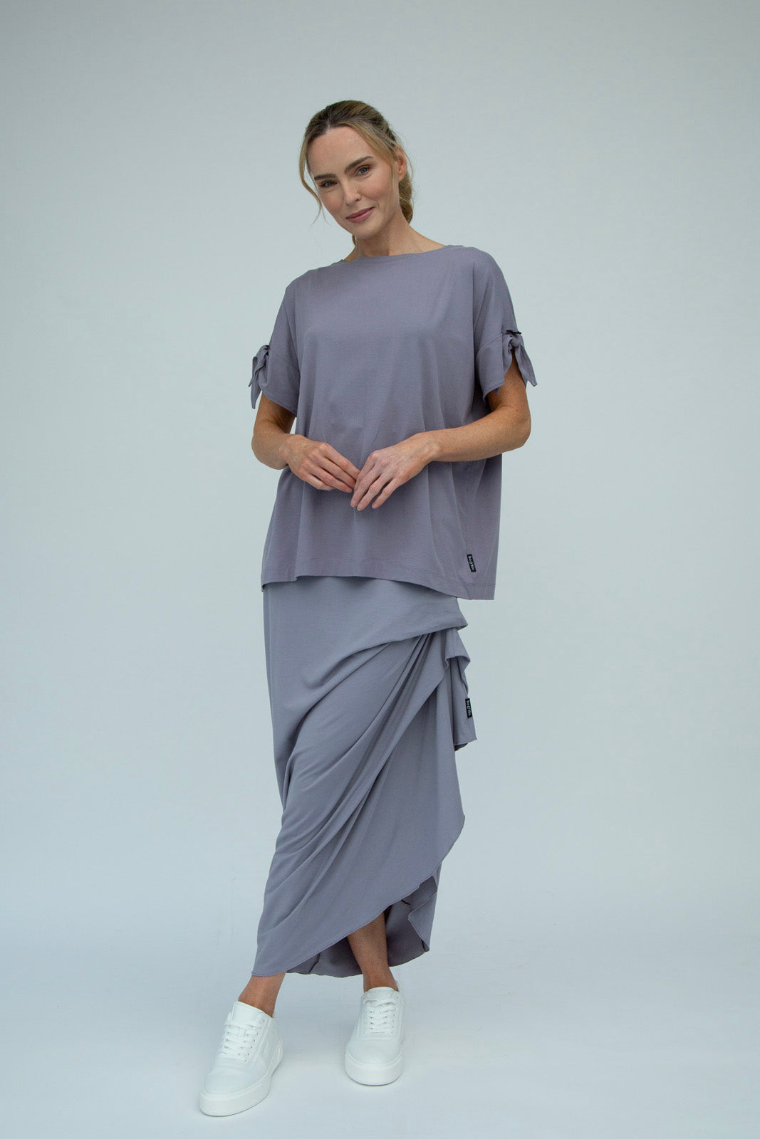 Harper Viscose Jersey Asymetrical Skirt (Silver Mist): Limited Edition