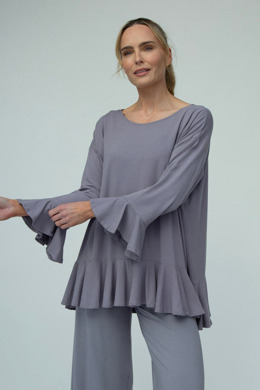 Blair Viscose Jersey Oversize Frill Hem Tunic (Silver Frost)