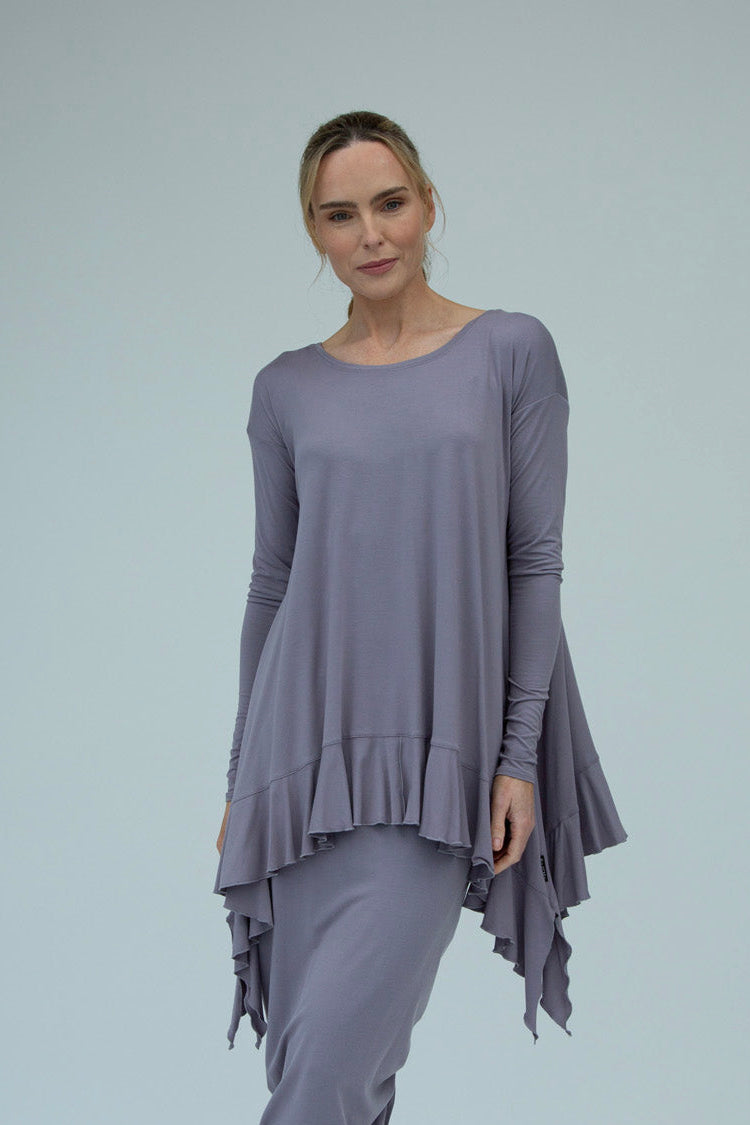 Monique Viscose Jersey Frill Hem Tunic (Silver Frost)