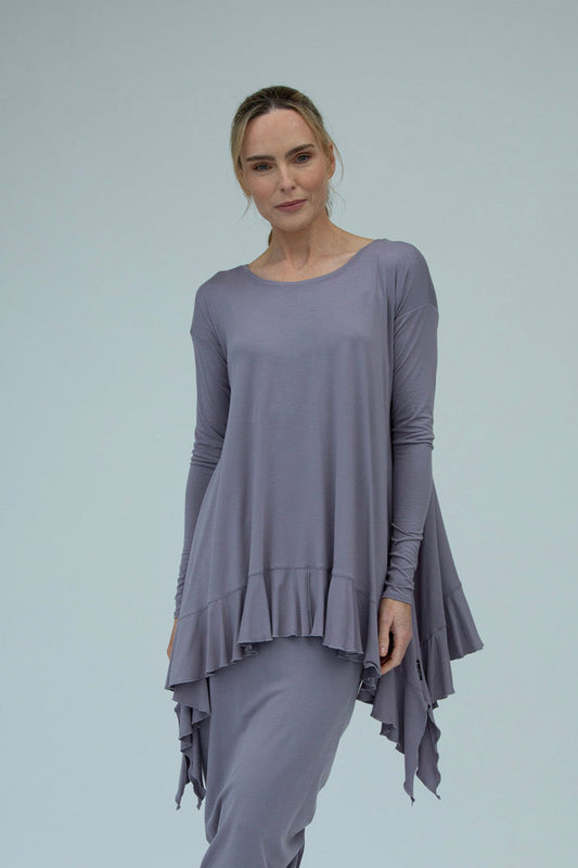 Monique Viscose Jersey Frill Hem Tunic (Silver Frost)