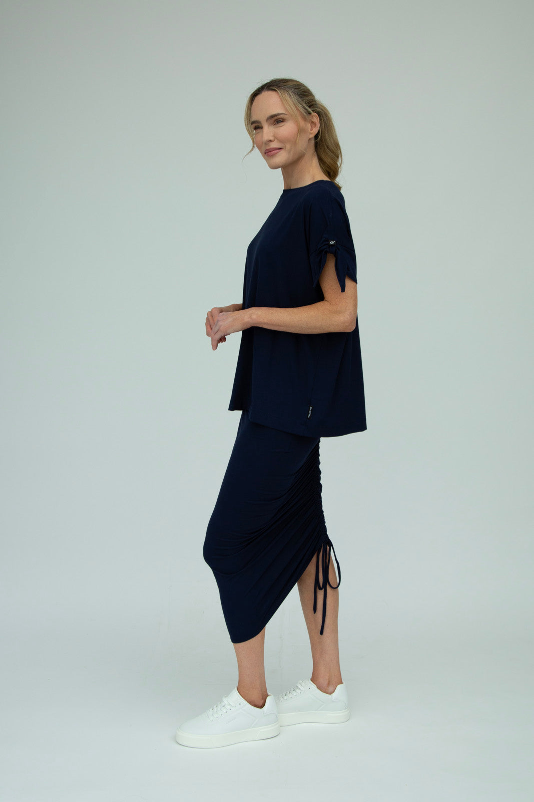 Shannon Viscose Jersey Drawstring Skirt (Navy)
