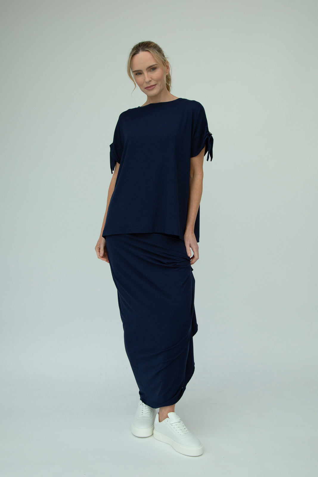 Harper Viscose Jersey Asymetrical Skirt (Navy): Limited Edition